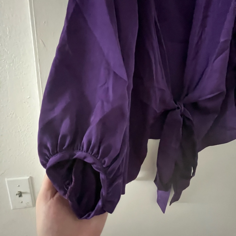 Chic Satin Wrap Blouse in Purple - Picture 4 of 6